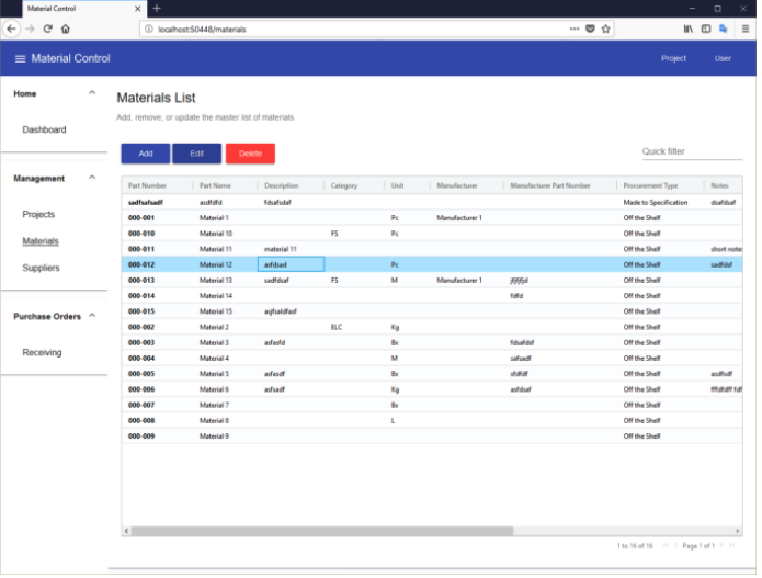 Material Control (Sample Project)